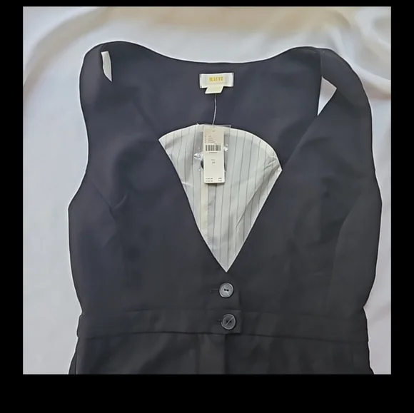 Anthropologie Maeve V-Neck Pinafore Wide-Leg Jumpsuit Black Size 10 - Picture 6 of 7